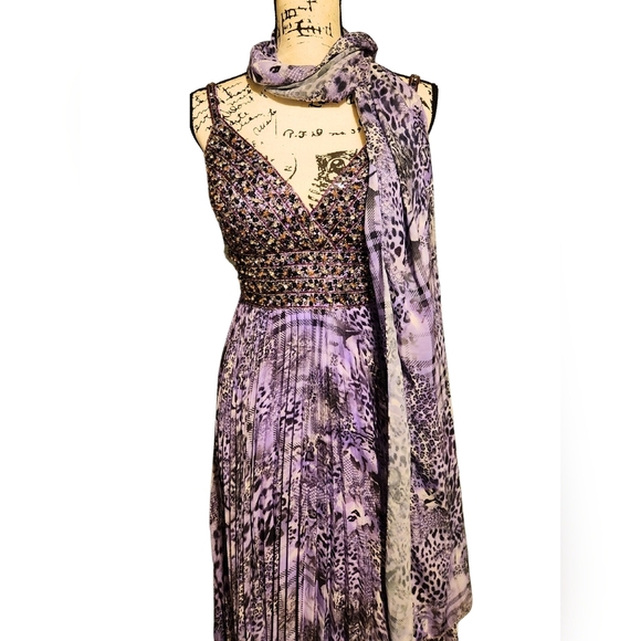 Tony Bowls La Gala Purple Leopard Pleated Maxi Gown - Picture 10 of 14